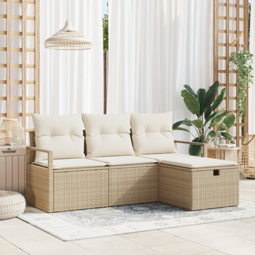 vidaXL 4 dijelni set vrtnog kauča s jastučićima bež poly rattan Cijene