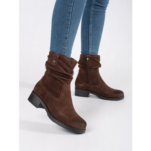 Sergio Leone Brown leather ankle boots with crinkle uppers Slike