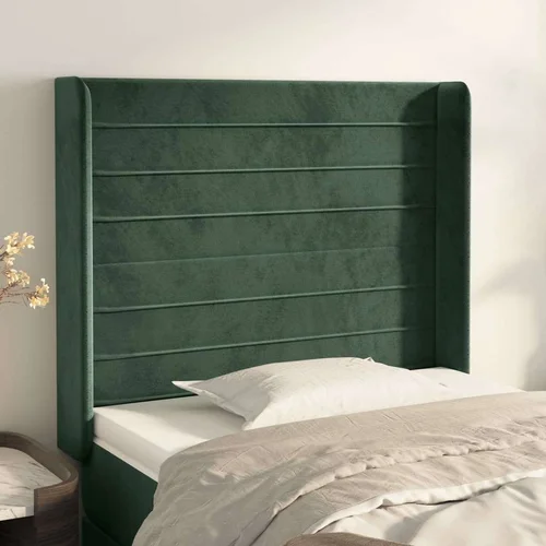 Uzglavlje s ušima tamnozeleno 83x16x118/128 cm baršunasto Uzglavlje s ušima tamnozeleno 83x16x118/128 cm baršunasto