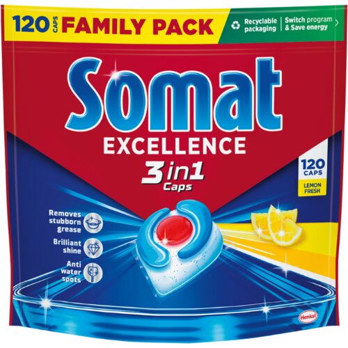 Somat Excellence 3in1 Lemon 120 pranj Family Pack Slike