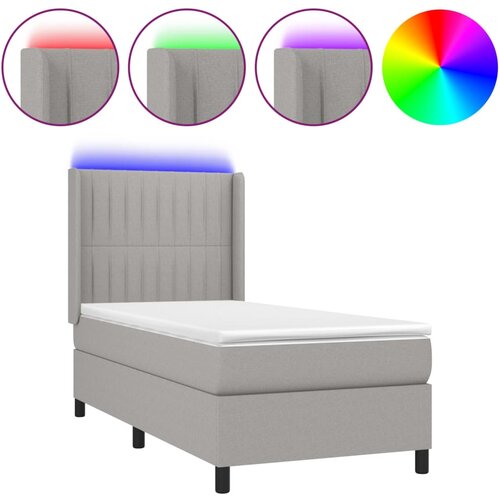 VidaXL Box spring postelja z vzmetnico LED svetlo siva 90x190 cm blago, (20789627) Slike