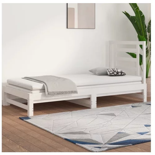  Izvlečna dnevna postelja bela 2x(90x200) cm trdna borovina