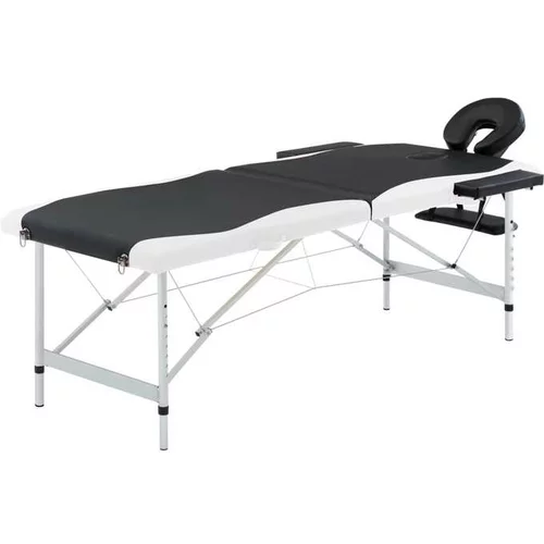  2-conska zložljiva masažna miza aluminij črne in bele barve