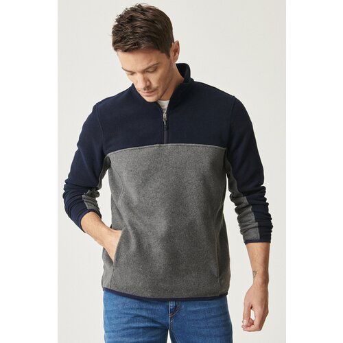 AC&Co / Altınyıldız Classics Men's Navy Blue-anthracite Standard Fit, Normal Cut Daily Comfortable Two-tone Fleece Sport Sweatshirt. Cene