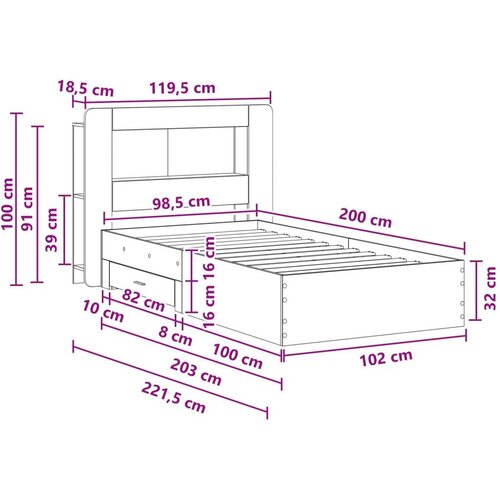  Okvir kreveta s pohranom s uzglavljem Siva Sonoma 100 x 200 cm - Siva sonoma 100 x 200 cm sa sredi&amp;scaron;njom policom Slike