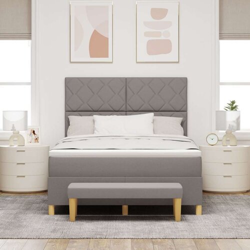 vidaXL Krevet s letvicama s madracem i klupom Taupe 160x200 cm Tkanina Cene