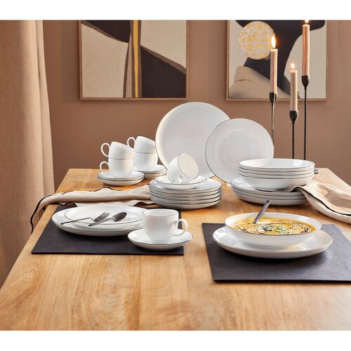 Seltmann Weiden KOMBINIRANI SERVIS Lido Black Line porcelan Slike