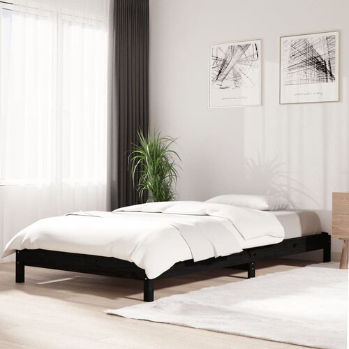VidaXL Postelja črna 100x200 cm trdna borovina Slike