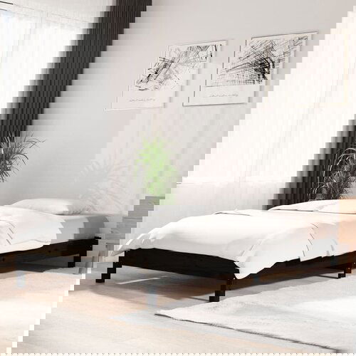 VidaXL Složivi krevet crni 100x200 cm od masivne borovine Slike