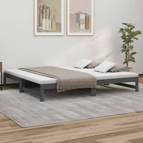  Izvlečna dnevna postelja siva 2x(80x200) cm trdna borovina, (20725506)