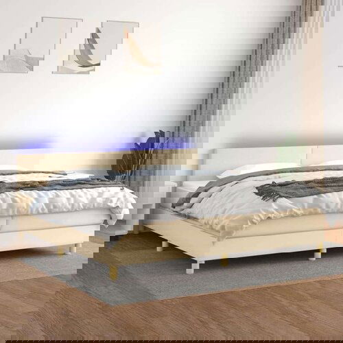  Box spring s madracem LED krem 200x200 cm od tkanine Slike