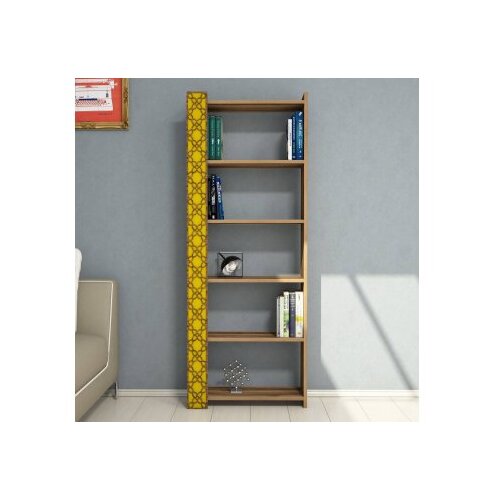 Hanah home City Walnut Yellow Polica za knjige 64.6x170x24.2cm, Žuta Cijene