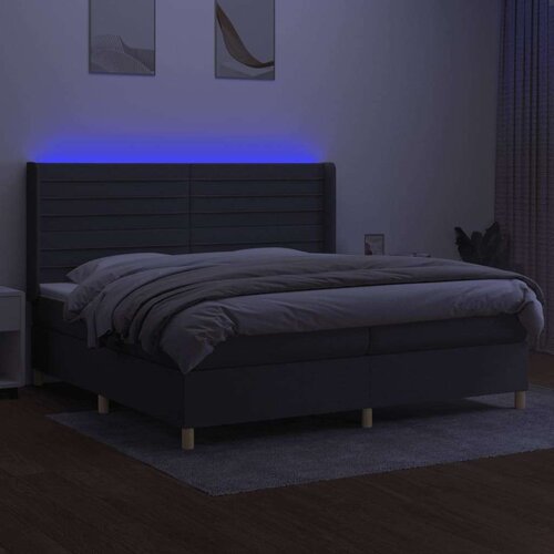  Krevet box spring s madracem LED tamnosivi 200x200 cm tkanina Slike