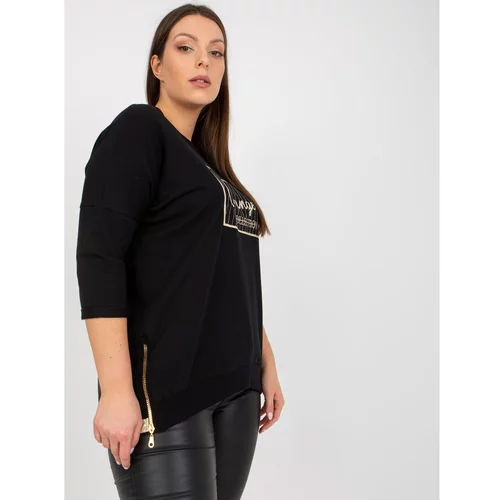 Fashion Hunters Black plus size blouse with 3/4 sleeves