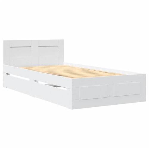 vidaXL Posteljni okvir z vzglavjem bel 90x190 cm inženirski les, (21304032) Cene