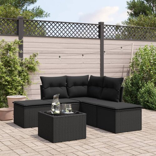 VidaXL 6-dijelni set vrtnih sofa s jastucima crni od poliratana Slike