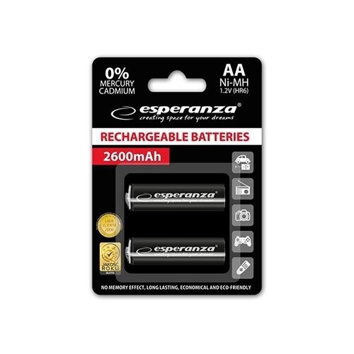 Esperanza Punjive baterije RECHARGEABLE Ni-MH AA 2600MAH 2kom. black, EZA105 Slike