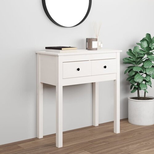 vidaXL Konzolna mizica bela 70x35x75 cm trdna borovina Cene