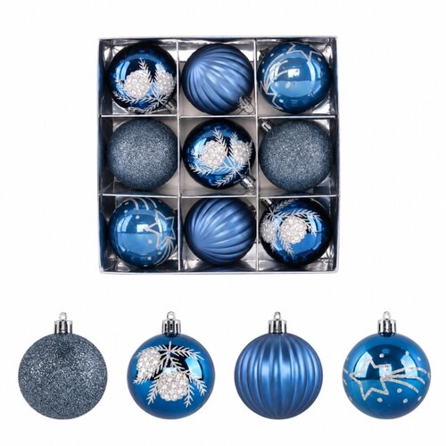  Novogodi&amp;scaron;nji set kugli za jelku, 9 komada, plavo-srebrne, 6 cm ( ASNX69-125 ) Slike