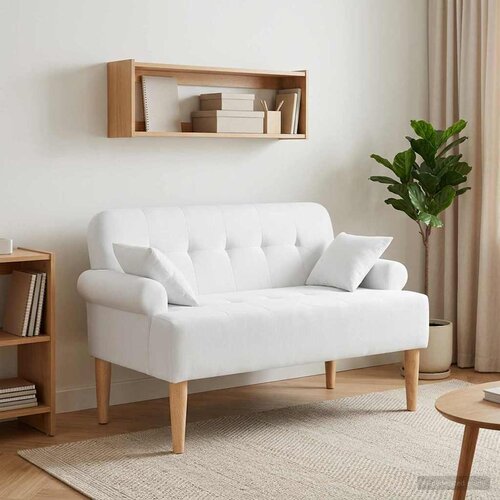 vidaXL Ljubavni kauč s gumbima Bijela 120 x 65 x 79 cm Tkanina Cene