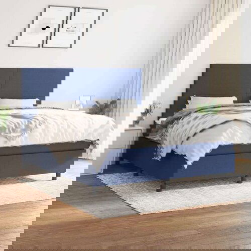 Box spring postelja z vzmetnico modra 160x200 cm blago Cene