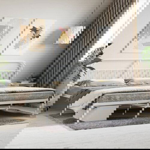 VidaXL Metalni okvir za krevet s uzglavljem bijeli 193x203 cm Slike