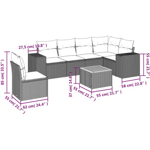  7-dijelni set vrtnih sofa od poliratana s jastucima crni Slike