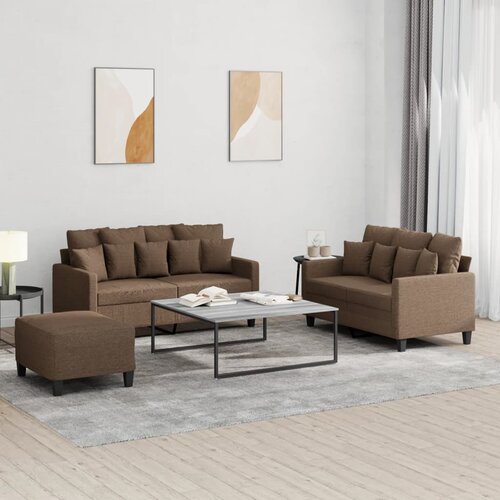  3-dijelni set sofa s jastucima smeđi od tkanine Cijene
