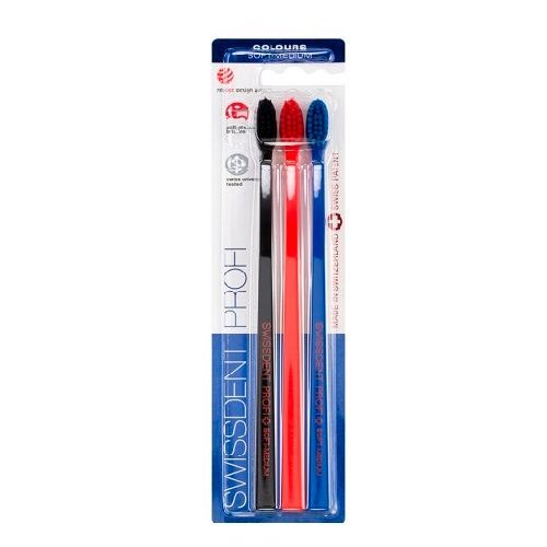 Swissdent Profi Colours Trio Soft-Medium srednje trda zobna &amp;scaron;četka 3 ks odtenek Black, Red, Blue Slike