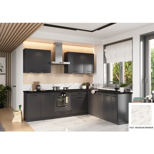 Stolkar KOTNI KUHINJSKI SESTAV ANIKA 200 X 260 CM - ANTRACIT SIVA-Kritstalni marmor Slike