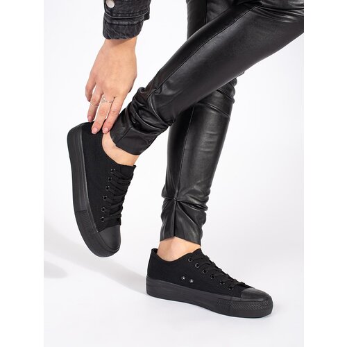 SEASTAR Black classic women's sneakers laced on a platform Cene