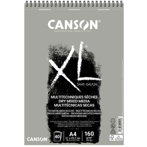 Canson Skicirka spirala XL Sand Grain A4 160 g sivi toni, 40 listna, (22005459) Slike