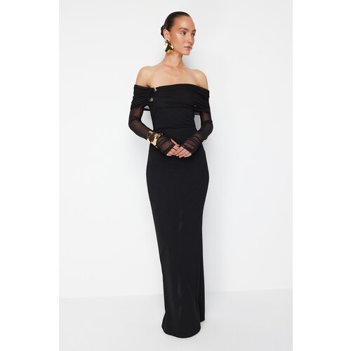 Trendyol X Zeynep Tosun Black Knitting Accessories and Gloves Detailed Long Evening Dress & Graduation Dress Cijene