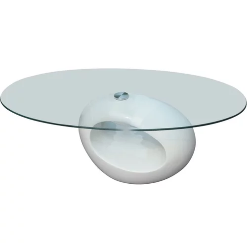  Klubska mizica z ovalnim steklenim namizjem visok sijaj bela