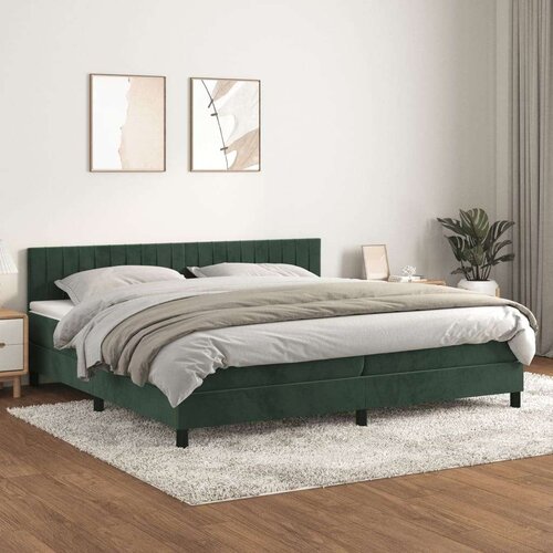  Box spring postelja z vzmetnico temno zelena 200x200 cm žamet Slike