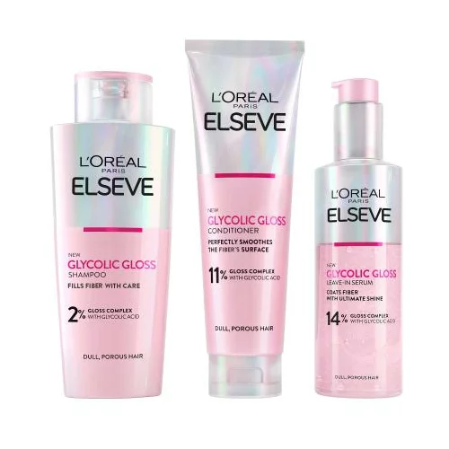 L'Oréal Paris Elseve Glycolic Gloss Leave-In Serum Set serum za kosu 150 ml + šampon 200 ml + regenerator 150 ml za ženske