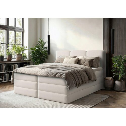 MID.YOU postelja boxspring 180 cm x 200 cm , les, tekstil, leseni material bela Cene