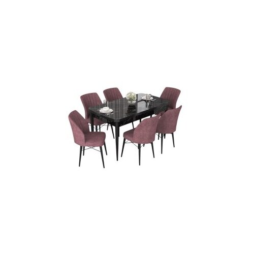 Hanah home set trpezarijski sto i 6 stolica nef black marble dusty rose Cene