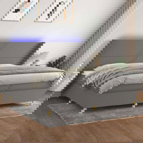  Box spring postelja z vzmetnico LED temno siva 200x200 cm blago, (20726062) Slike