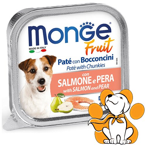 Monge Fruit Pate&Chunkies with Salmon&Pear 100g, Pašteta Losos i Kruška za Pse Cene