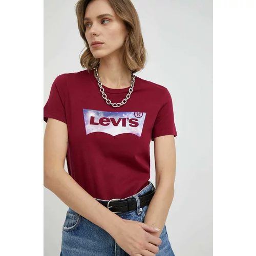 Levi's Bombažna kratka majica bordo barva