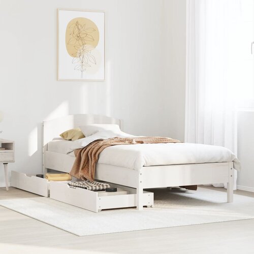 VidaXL Posteljni okvir brez vzmetnice bel 75x190 cm trdna borovina Slike