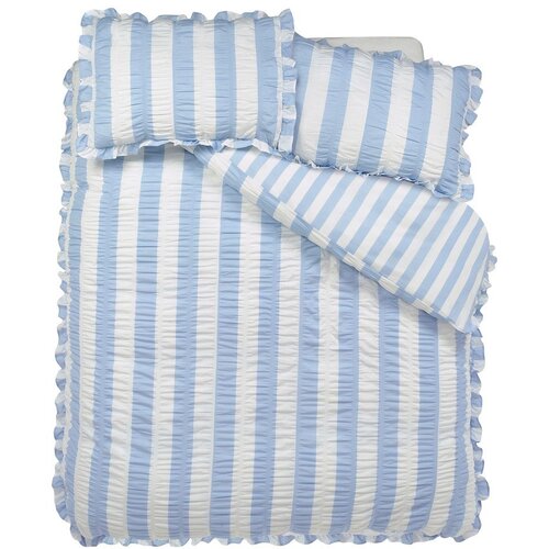 Catherine Lansfield Plava posteljina za bračni krevet 220x230 cm Seersucker Frill Stripe &amp;ndash; Slike