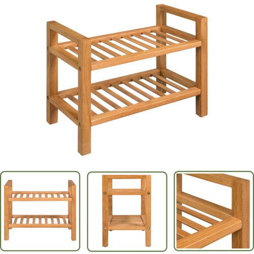 The Living Store Stojalo za čevlje z 2 policama 50x27x40 cm trdna hrastovina - Stojalo Za Čevlje, (21744515) Slike