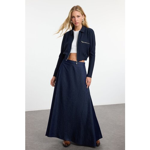 Trendyol Navy Blue High Waist Maxi Denim Skirt Cene