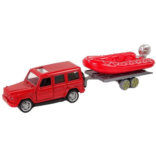  Set vatrogasnih vozila s prikolicom i motornim čamcem crveni Slike