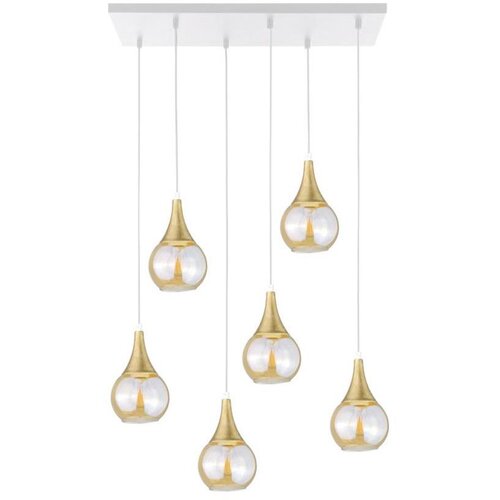 Luster na sajli LACRIMA HONEY 6xE27/60W/230V bela/zlatna/zadimljeno bež Slike