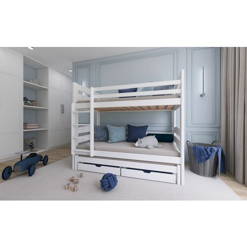 Drveni dečiji krevet na sprat cezar sa tri kreveta i fiokom - beli - 160/180*80 cm Slike