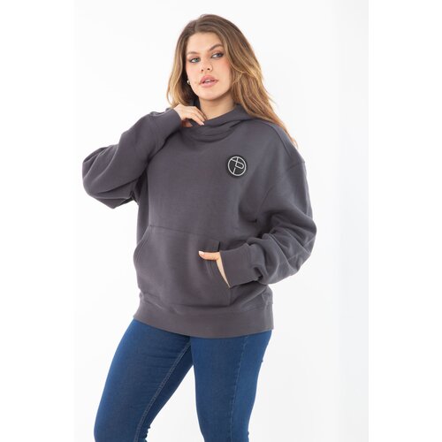 Şans Women's Plus Size Smoked Inner Raising Three Thread Hooded Sweatshirt Slike