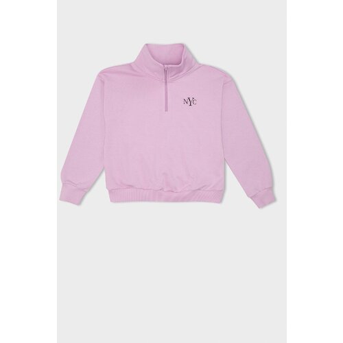 Defacto Girl&amp;#039;s Relax Fit Half Zipper Slogan Printed Sweatshirt Slike
